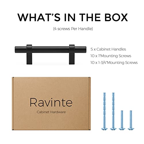 Image of Ravinte 5 Pack 5 Inch Cabinet Pulls Matte Black Kitchen Cabinet Hardware Cupboard Handles with Square Base 5 inch Length,3 inch Hole Center