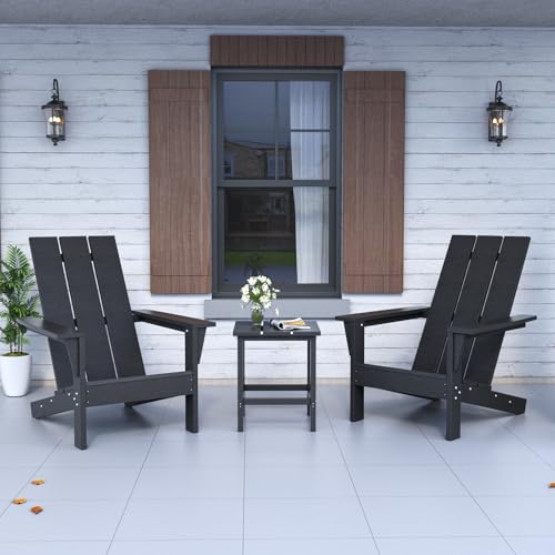 Gotland Adirondack Chair Set of 2 with Table, Weather-Resistant HDPE Outdoor Chairs,All-Weather Patio Furniture for Deck, Poolside,Garden, Balcony-Looks Like Real Wood-Black - Thumbnail 3