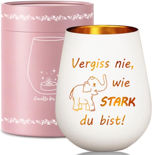 Kleine Elefant Windlicht Glas mit Gravur-VERGISS NIE WIE STARK DU BIST Gute Besserung Prüfung Geschenke für Beste Freundin Mutmacher Geschenk für Tocther Schwester Kollegin Geburtstagsgeschenk