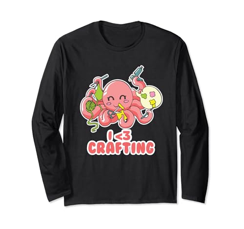 I Love Crafting Funny Octopus Paper Arts Craft Artwork Long Sleeve T-Shirt
