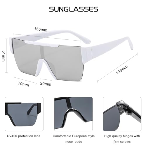 VIA LEECA Trendy Square Flat Top Sunglasses for Men Women, Designer Big Rimless UV Protection Shades3