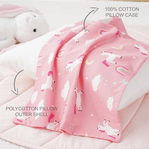 Image of Bunnikins & Clover Toddler Pillows with Pillowcase, 13 inchx18 inch Soft Cotton Kid Pillows for Sleeping, Bedding Small Pillow for Boys and Girls Aged 2-5 Years