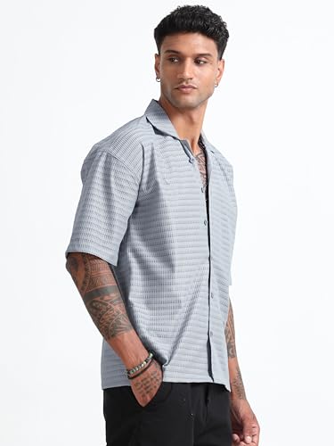 Image of JUARI BE A GENTLEMAN Micro Polyester Breathable Drop Shoulder Shirt with Modern Texture Design Perfect for Casual wear and All-Season Comfort