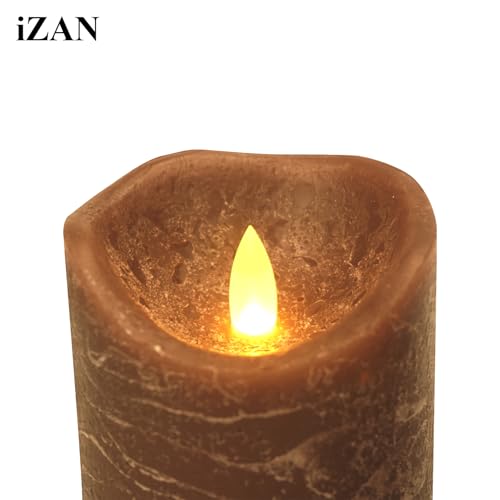Image of iZAN 3 Pack Real Wax Flameless Candles Battery Operated LED Pillar Flickering Realistic Electric Candle Gift Sets with Remote Control and Cycling 24 Hours Timer 3 inchD X 4 inch 5 inch 6 inch H (Brown)