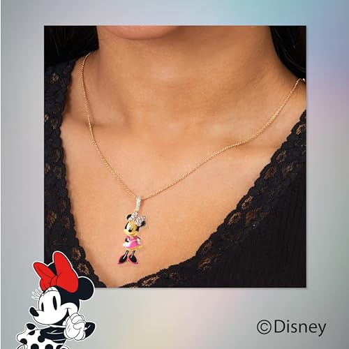 Disney Womens 3D Minnie Mouse Necklace 18", 24kt Gold Flash Plated and DMQ Cubic Zirconia Sterling Silver D Necklace Official License2