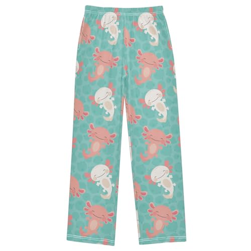 Pfrewn Pajama Pants Kawaii Axolotl Green Casual Lounge PJ Bottoms with Pockets, XL