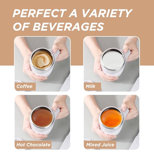 Image of Automatic Self Stirring Coffee Mug - Intelligent Magnetic Mixing & Spinning Cup with Built-in Magnet Mixer Spinner and Stirrer - Rechargeable Electric Stainless Steel Stir Blender Mug with Lid