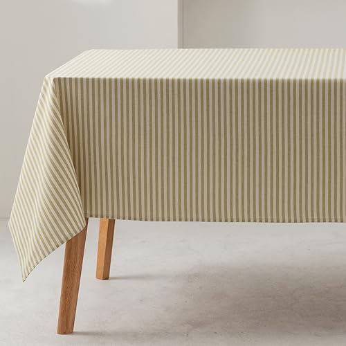 GAMUSI Mantel Antimanchas Rectangular Rayas Finas Verde Impermeable Tacto Tela 100% algodón Lavable Interior y Exterior 140x100 cm