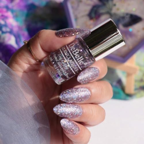 Image of DeBelle Gel Nail Lacquer Tatiana Tassles(Clear Light Purple with Chunky Glitter) | Non UV - Gel Finish |Chip Resistant | Seaweed Enriched Formula| Long Lasting|Cruelty and Toxic Free| 6ml