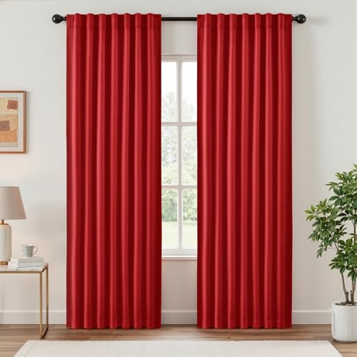 Image of ANRODUO Christmas Red Back Tab Blackout Curtains 90 Inch Long 2 Panels | Rod Pocket,Thermal Insulated Room Darkening Light Blocking Curtains for Living Room Bedroom Privacy,W42xL90
