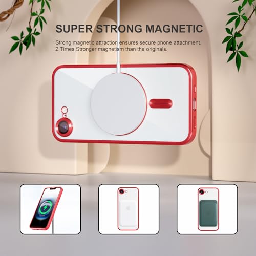Image of Misea Magnetic for iPhone 17e / 16e Case Compatible with MagSafe Red | [Never Yellowing] [Military Drop Protection] Full Camera Lens Protector Plating Soft Clear Phone Case for Women, Red