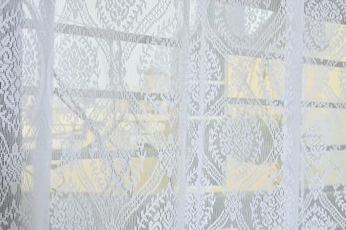 Image of Fabrilia Polyester Sheer Net Damask Design Semi Transparent Eyelet Long Door Curtains 9 feet Set of 2- White