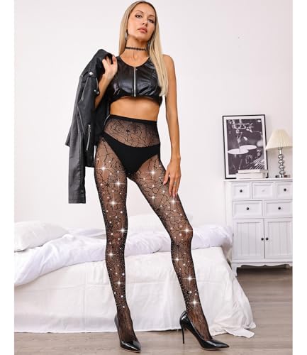 Image of Sparkly Tights, Spiderweb Tights, Sparkly Fishnet Tights Trendy and Comfortable Halloween