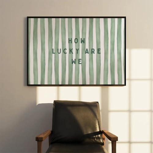 Trendy Wall Art How Lucky are We Positive Quote Inspirational Poster Canvas Print Green Preppy Wall Art Minimalist Girly Aesthetic Room Decor for Bedroom Office Apartment Dorm, Unframed 24"x16" — view 6