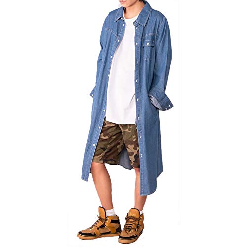 (スピードオレンジ) ロングシャツ チェックシャツ ネルシャツ メンズ レディース (M, ウォッシュインディゴ) - SPEED ORANGE - 商品画像