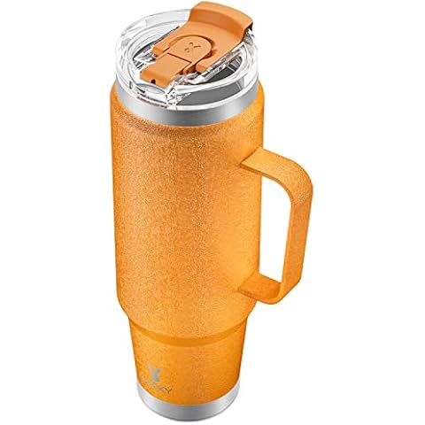Meoky 1,2 l Becher mit DUO 2-in-1 Strohhalm und Trinkdeckel, 100% auslaufsicherer Becher mit Griff, isolierter Edelstahl-Kaffeebecher Cover