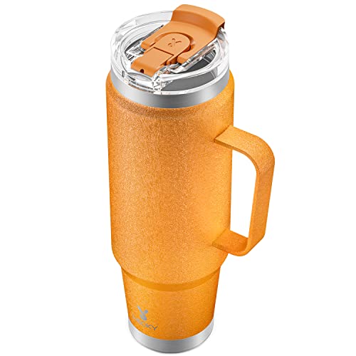 Image of Meoky 40oz Tumbler with Handle, Stainless Steel Travel Mug with 2-in-1 Straw and Sip Lid, Vacuum Insulated Coffee Mug, 100% Leak Proof, Keeps Cold for 34 Hours or Hot for 10 Hours (Maple)