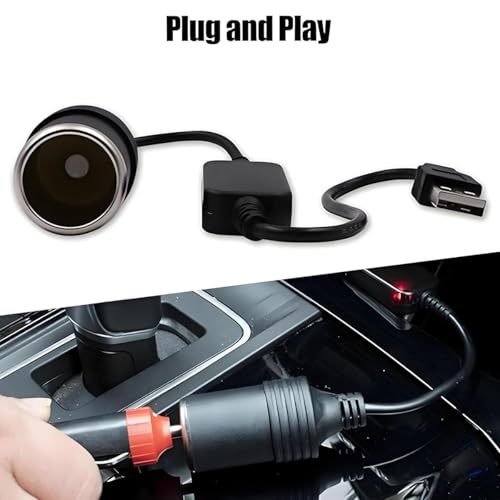 Image of 12V Car USB-to-Cigarette Lighter Adapter(60 cm /23.6″), 5V USB-A Step Up 12V 8W Converter Cable for Dash Cam, GPS, LED Strip, Car Electronics with Safety Protections