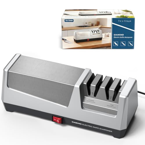 HIUYRFS Aiguiseur de Couteaux électrique Professionnel à 2 Niveaux, Disques Diamantés, Protection Contre la Surchauffe, Moteur Silencieux, Affûtage Rapide...