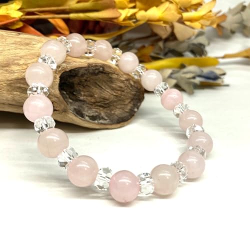 ローズクォーツ パワーストーン ブレスレット 8mm 天 然石 (カット水晶) メンズ・レディース 男性・女性 数珠 ピンク 恋愛運