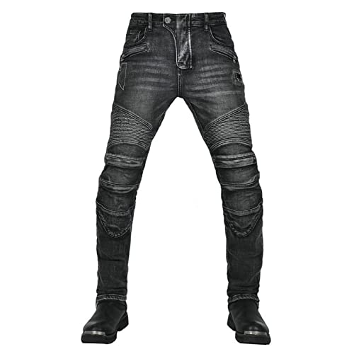 Uomo Pantaloni da Moto Biker Jeans Protezione Motorcycle Pantaloni Slim Fit Armature Pants, 4 x Pad di Protezione (XXL)