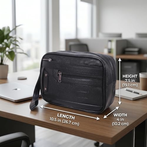 Image of kbi Mens Cash Bag Pouch Money Carrying Handling Luggage Multipurpose Travel Pouch vegan Leathe