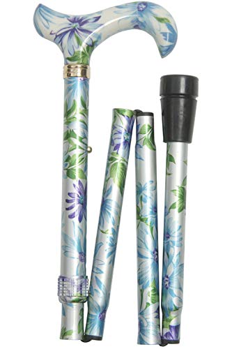 Classic Canes Fashionable Height Adjustable Folding Walking Stick - Ladies Blue & Green