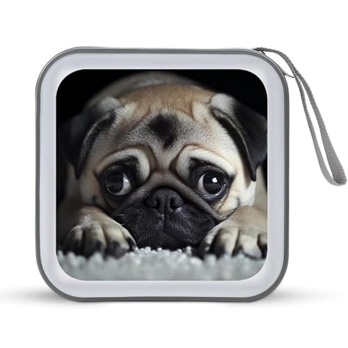 Cute Cartoon Pug Dog CD Case Plastic DVD Case Holder Wallet Disc Storage Organizer for Car Travel