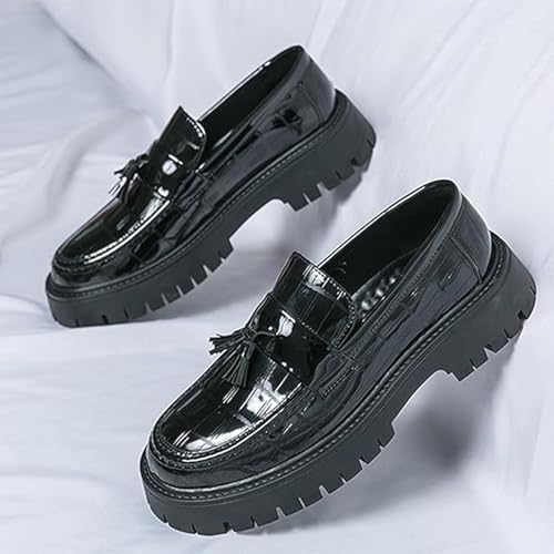 Men's Patent Leather Platform Loafers Fashion Round Toe Metal Decor Anti-Slip Chunky Heel Business Formal Casual Party Wedding Dance Shoes4