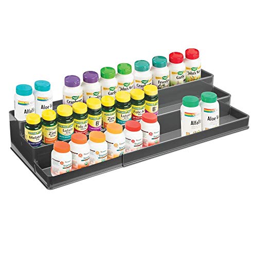 mDesign Large Adjustable, Expandable Plastic Vitamin Rack Storage Organizer Tray for Bathroom Vanity