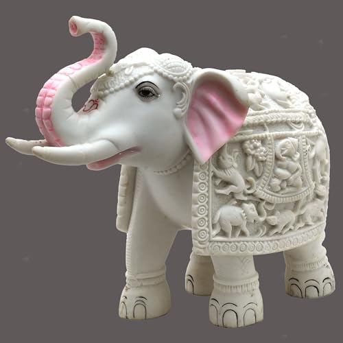 White Elephant Showpiece Big Size Marble Resin Aesthetic Statue Decorative Item for Home, 8 inch Elephant Decor for Home Vastu, Shelf, Study Room, Work Table (8 x 9 inch) — photo — 3 of 9