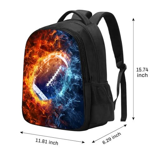SARA NELL Kids Ice and Fire American Football Backpack for School Boys Girls,Kindergarten Elementary Toddler School Backpack, Premium Book Bag with 2 Main Compartment, 15.7 Inches2