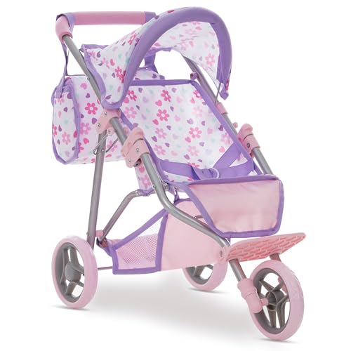 Dolls To Play Baby Doll Stroller Jogger Style 3 Wheels Toy, Girls with Canopy and Basket Buggy Carriage for Kids, My First Jogging Pram Heavy Duty - 21 Inch