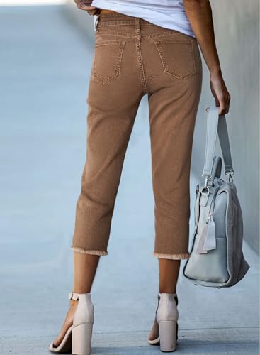 Image of Sidefeel Women's High Waisted Straight Leg Jeans Capri Denim Pants