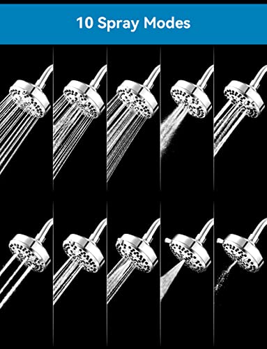 Odmj High Pressure Shower Head, 10 Settings Rain Shower Head, 4.72 Inch Fixed Shower Head, Adjustable Brass Ball Joint Fixed Showerhead With 2.5Gpm(Blue) And 1.75Gpm Flow Restrictor(Purple) #TOP3