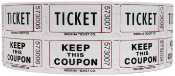 Indiana Ticket Co. Raffle Tickets Double Roll, 50/50 Raffle Tickets, Tickets for Events, Carnivals, Door Prizes, Drinks and More (2,000, White)
