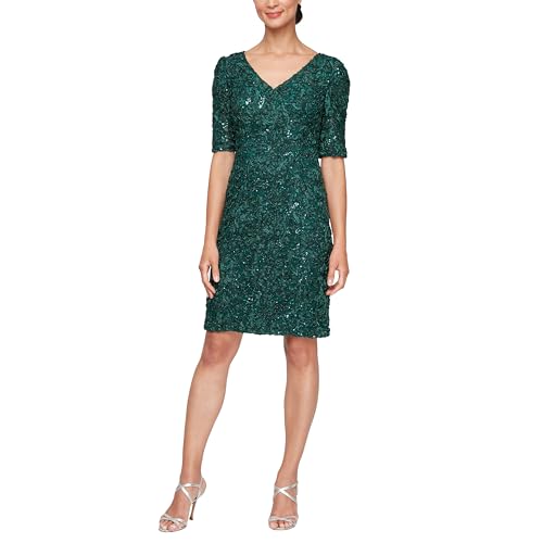 Image of Alex Evenings Women's Short Knee Length Floral Embroidered Cocktail Sheath Gown, Wedding Guest, Party Dress