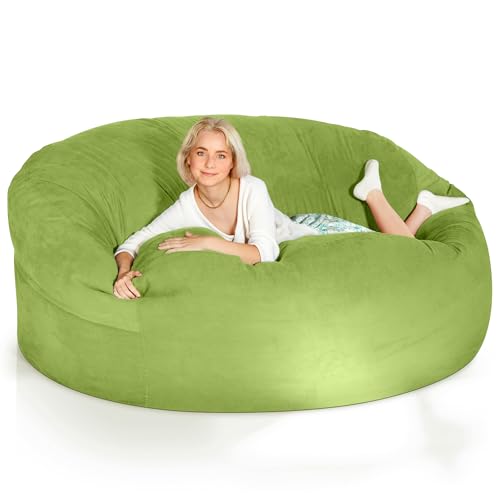 Green Bean Jumbo Max Riesensitzsack mit Memory-Schaum Flockenfüllung – Sitzsack XXL aus flauschigem Velours in 6ft (180x120cm) Grün – Indoor Lounge-Sitzsack waschbar & gemütlich