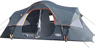UNP Camping Tent 10-Person-Family Tents, Parties, Music Festival Tent, Big, Easy Up, 5 Large Mesh Windows, Double Layer, 2 Room, Waterproof, Weather Resistant, 18ft x 9ft x78in (Gray)