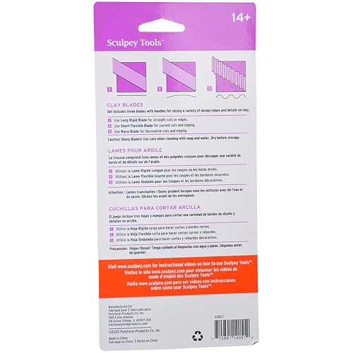 Lâminas de argila Sculpey Tools™, 3 lâminas incluídas – lâmina flexível, ondulada e rígida, ferramen