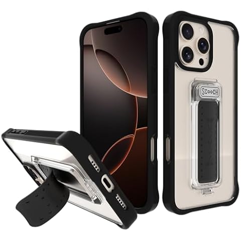 Scooch® for iPhone 16 Pro Max Case with Stand, Wingman 5-in-1 Kickstand Case, Military Grade Drop Protection, Pop-Out Kickstand, Grip, Car Mount, Tuxedo Cover