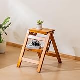 SOBIBO Wooden Step Stool, Foldable 2 Step Ladder, Solid Wood Ladder Stool for for Home, Kitchen & Garden Walnut