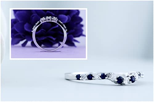 Dazzlingrock Collection Alternating Round Blue Sapphire & White Diamond Contour Wedding Stackable Ring for Her in Solid Gold3
