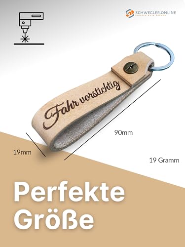 SCHWEGLER.online Schlüsselanhänger personalisiert Leder mit Wunsch-Gravur, handgemacht, Materialstärke 3,5mm, pflanzlich gegerbt, Geschenkverpackung möglich