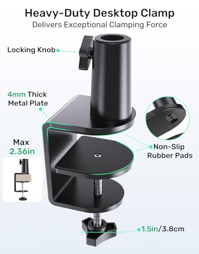 Image of 19 inch Flexible Gooseneck Mic Stand with Desk Clamp【Heavy Duty】 & with 2 Mic Holders, 1 /4 inch & 3 /8 inch Adapters,for Gaming, Live Streaming, Podcast, Conference, and Podium