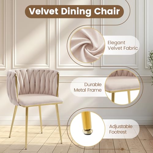 Image of Golden Glass Dining Table Set for 4 with 47.2 inch Rectangular Tempered Glass, 5 Pieces Kitchen Table Set with 4 Comfortable Velvet Chairs for Living Room, Apartments Small Place, Cafe (Beige Chairs)