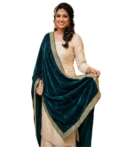 Image of Navti Creations Women's Stole Dupatta In Velvet With Cross Design Border (length -2.25m, Width-75cm)