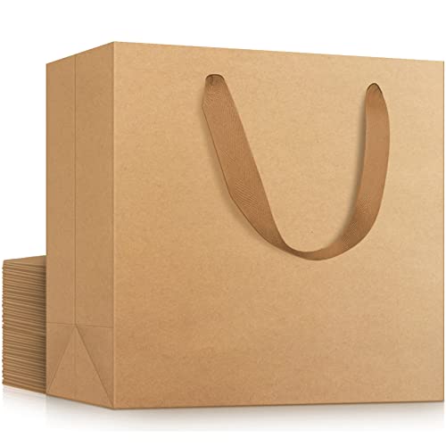 EUSOAR Gift Wrap Bags with Handles, 20 Pack 8.6x3.9x7 inches Small Kraft Paper Bags in Bulk, Heavy Duty Totes for Wedding, Grocery, Boutique, Retail, Business, Birthdays