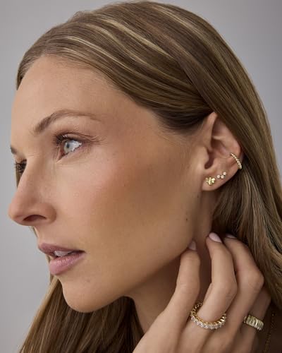 Image of PAVOI 14K Gold Plated Dainty Flat Back Earrings for Women, Piercing Studs | Hypoallergenic Stud Earrings with 925 Sterling Silver Posts, Motif Flatback Screw Back Helix Cartilage