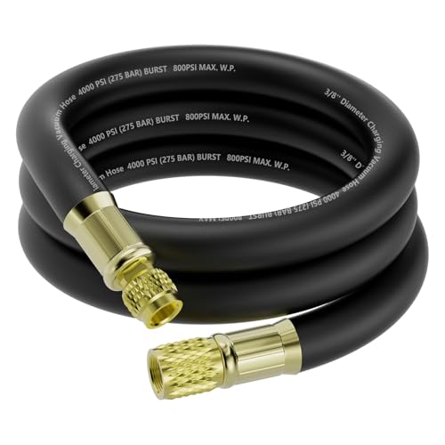 HV1-3/8' HVAC Vacuum Hose (6 FT), 3/8' to 1/4' SAE Fittings, 800 Psi Working/4000 Psi Burst Pressure, Vacuum Certified High-Flow Hose Compatible with Most Refrigeration & Air Conditioning Equipment